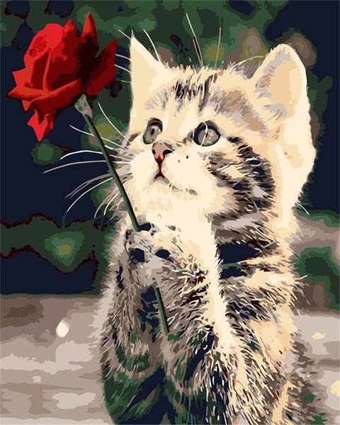 PAINT BY NUMBERS | CAT WITH ROSE