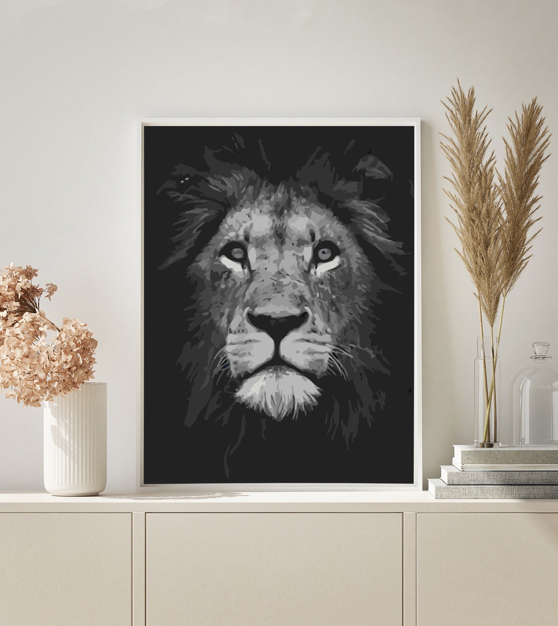 PAINT BY NUMBERS | LION BLACK AND WHITE