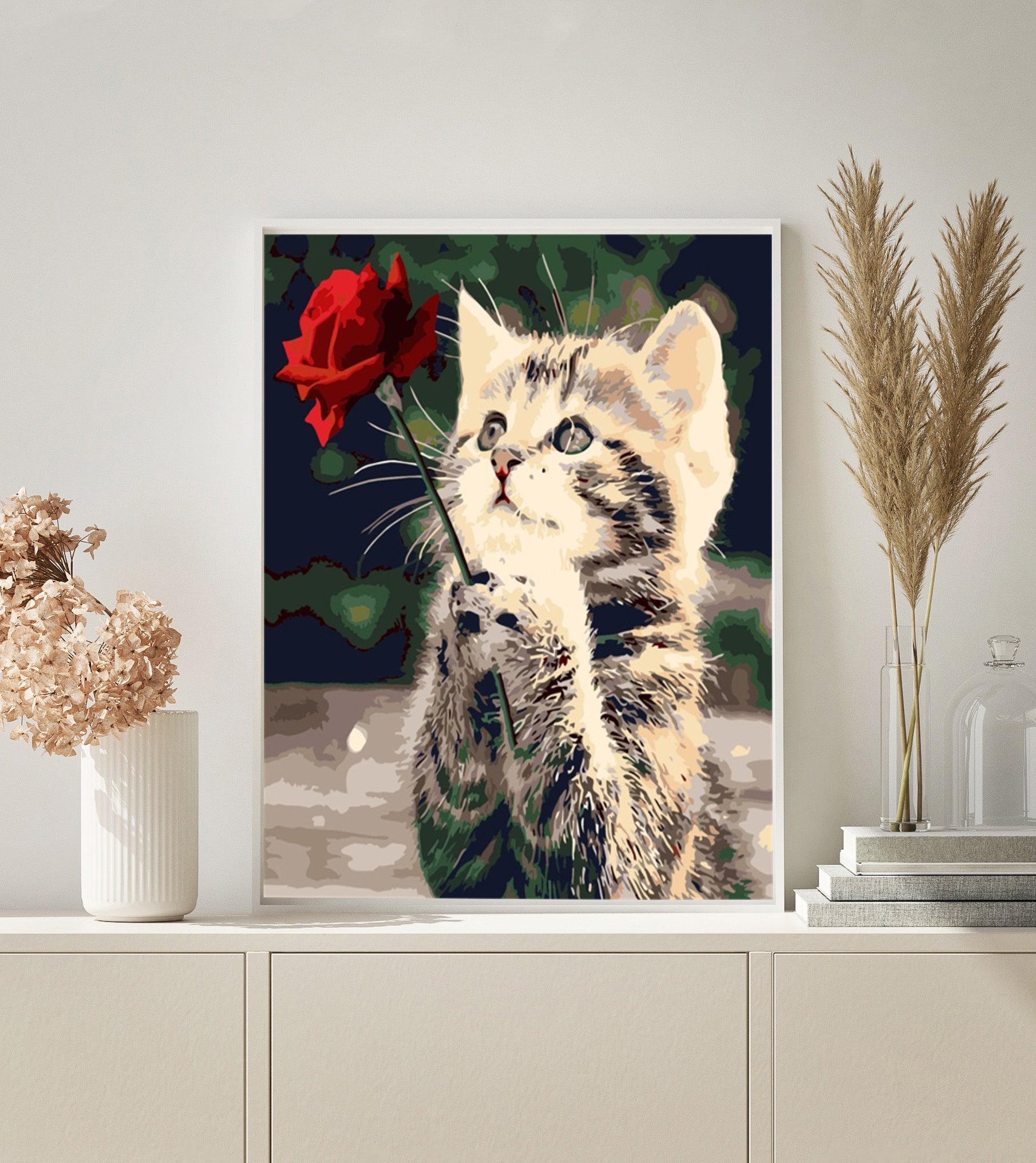 PAINT BY NUMBERS | CAT WITH ROSE
